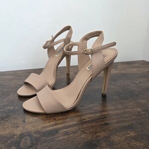 Steve Madden Dorty Heels Open Toe Nude Beige Neutral Formal Wedding Guest 9.5